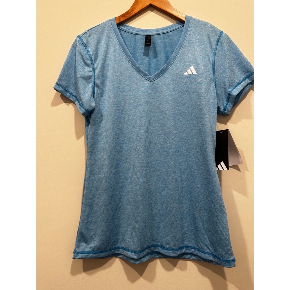 Adidas NWT Womens V-Neck Tech Tee Heather Blue Burst Sport Shirt M
